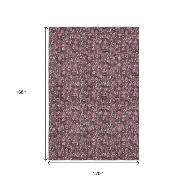HomeRoots 10' X 14' Merlot Floral Washable Area Rug - Durable, Stain-Resistant, UV Protected for Busy Homes 656448