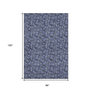 HomeRoots 8' X 10' Navy Blue & Ivory Floral Area Rug - Washable, UV-Protected, Family-Friendly Elegance 656452