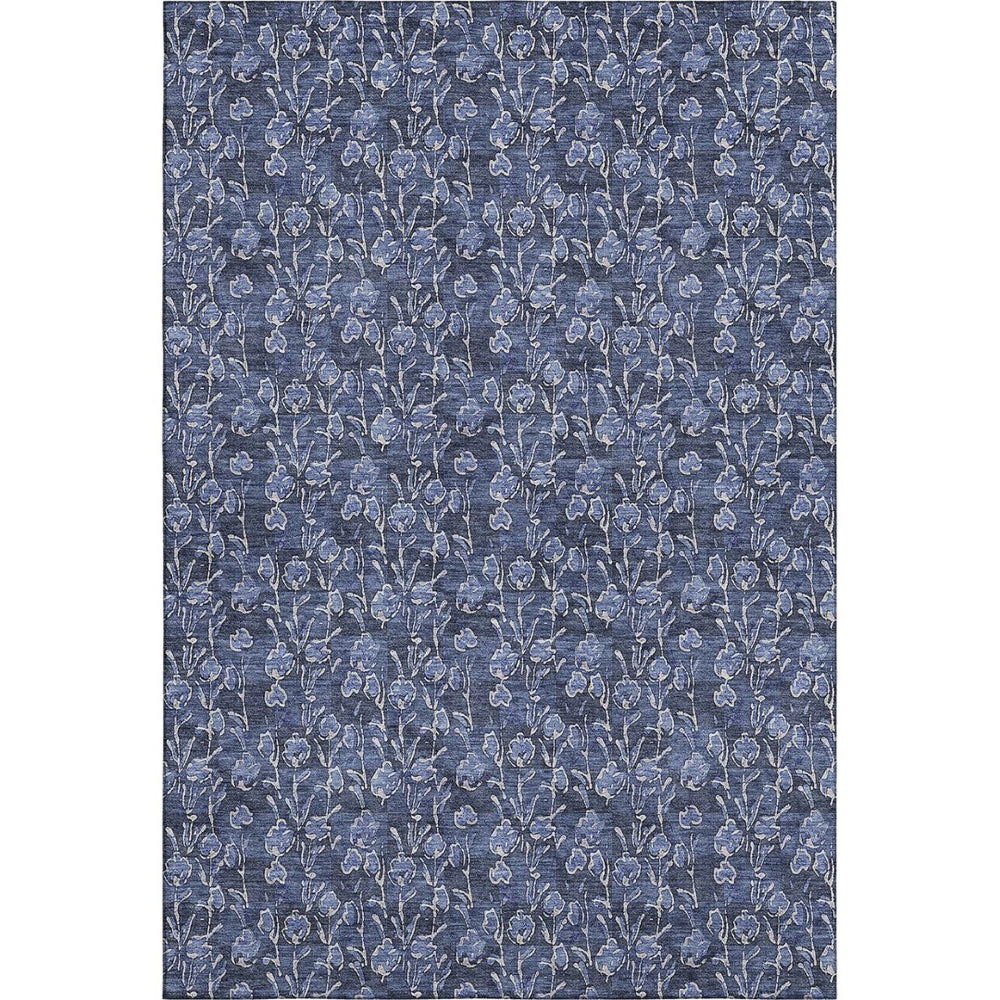 HomeRoots 8' X 10' Navy Blue & Ivory Floral Area Rug - Washable, UV-Protected, Family-Friendly Elegance 656452