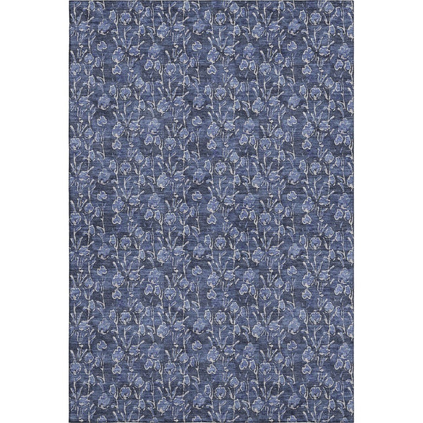 HomeRoots 8' X 10' Navy Blue & Ivory Floral Area Rug - Washable, UV-Protected, Family-Friendly Elegance 656452