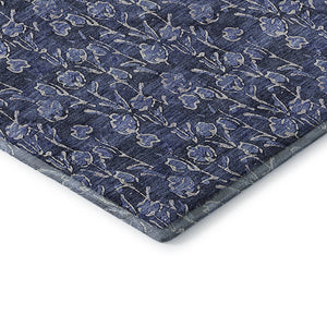 HomeRoots 8' X 10' Navy Blue & Ivory Floral Area Rug - Washable, UV-Protected, Family-Friendly Elegance 656452