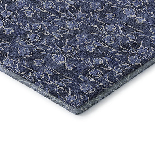 HomeRoots 8' X 10' Navy Blue & Ivory Floral Area Rug - Washable, UV-Protected, Family-Friendly Elegance 656452