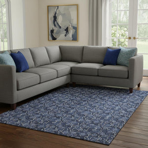 HomeRoots 8' X 10' Navy Blue & Ivory Floral Area Rug - Washable, UV-Protected, Family-Friendly Elegance 656452