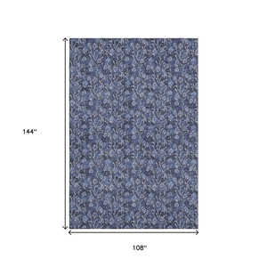 HomeRoots 9' X 12' Navy Blue & Ivory Floral Area Rug - Washable, Durable, UV-Protected for Busy Homes 656453