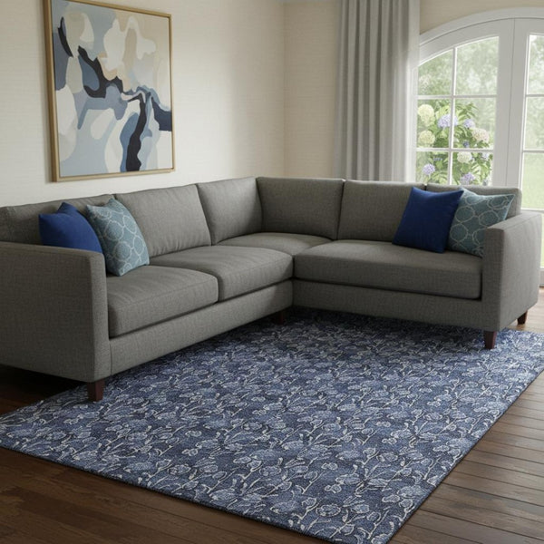 HomeRoots 9' X 12' Navy Blue & Ivory Floral Area Rug - Washable, Durable, UV-Protected for Busy Homes 656453
