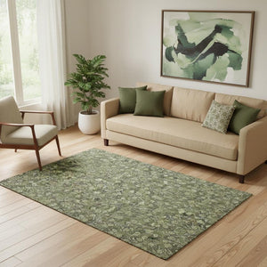 HomeRoots 5' X 8' Olive Green Floral Area Rug - Washable, UV-Protected, Stylish & Durable for Any Space! 656456