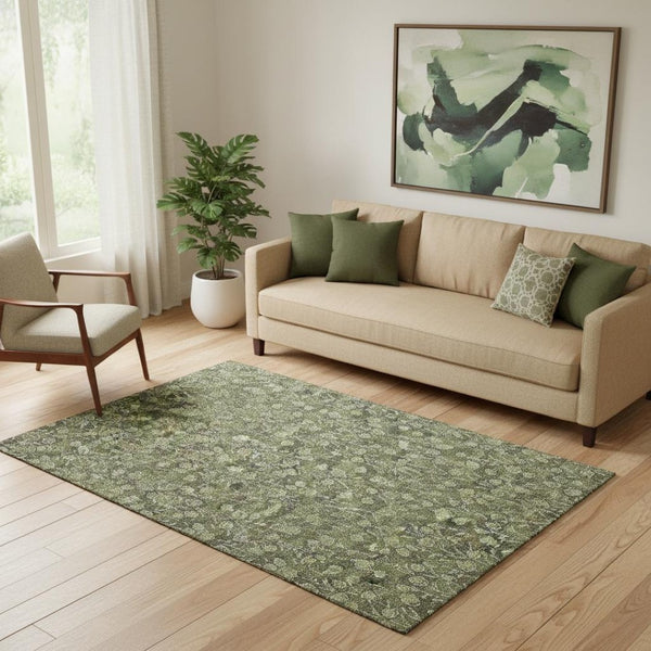 HomeRoots 5' X 8' Olive Green Floral Area Rug - Washable, UV-Protected, Stylish & Durable for Any Space! 656456