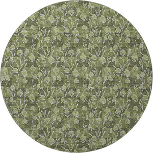 HomeRoots 8' Olive Green Floral Round Rug with UV Protection - Durable, Washable, and Ideal for Indoor/Outdoor Use 656457