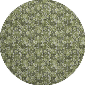 HomeRoots 8' Olive Green Floral Round Rug with UV Protection - Durable, Washable, and Ideal for Indoor/Outdoor Use 656457