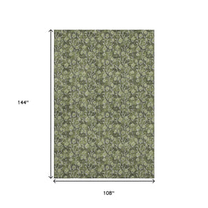 HomeRoots 9' Olive Green & Ivory Floral Area Rug – Washable, UV-Protected, Durable & Stylish for Every Home 656459