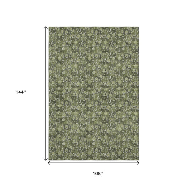 HomeRoots 9' Olive Green & Ivory Floral Area Rug – Washable, UV-Protected, Durable & Stylish for Every Home 656459