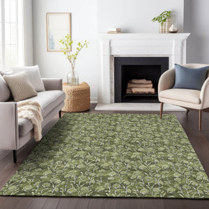 HomeRoots 9' Olive Green & Ivory Floral Area Rug – Washable, UV-Protected, Durable & Stylish for Every Home 656459