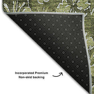 HomeRoots 9' Olive Green & Ivory Floral Area Rug – Washable, UV-Protected, Durable & Stylish for Every Home 656459