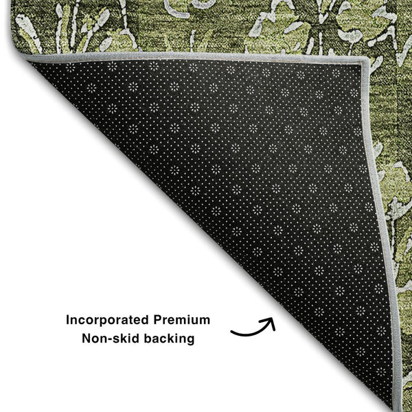 HomeRoots 9' Olive Green & Ivory Floral Area Rug – Washable, UV-Protected, Durable & Stylish for Every Home 656459