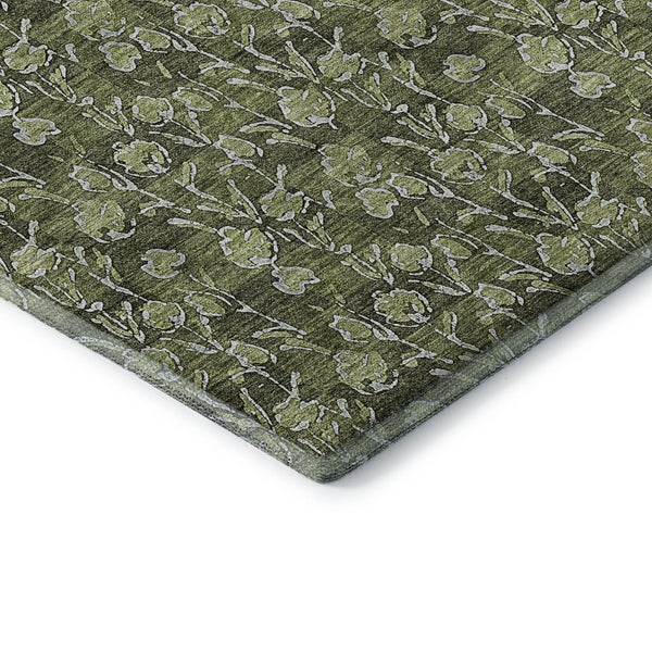 HomeRoots 9' Olive Green & Ivory Floral Area Rug – Washable, UV-Protected, Durable & Stylish for Every Home 656459