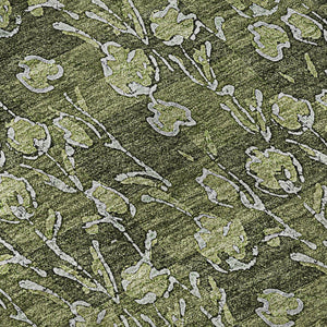 HomeRoots 9' Olive Green & Ivory Floral Area Rug – Washable, UV-Protected, Durable & Stylish for Every Home 656459