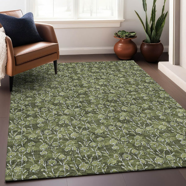 HomeRoots 9' Olive Green & Ivory Floral Area Rug – Washable, UV-Protected, Durable & Stylish for Every Home 656459