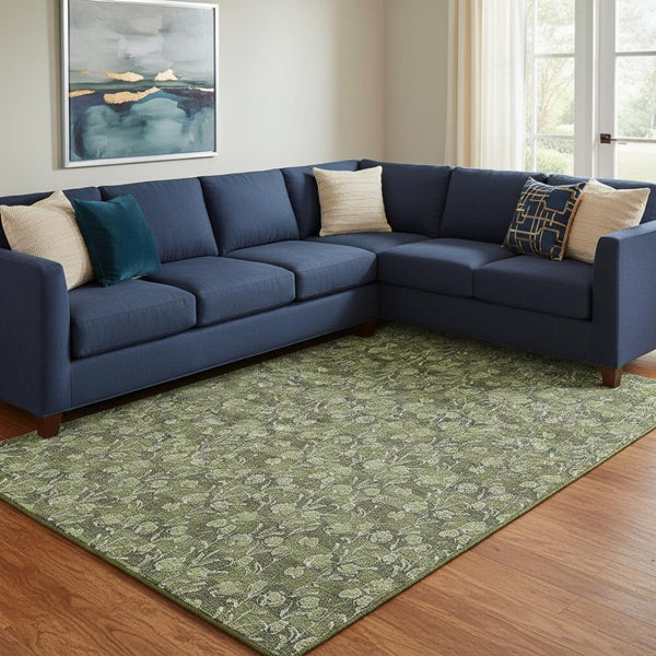 HomeRoots 9' Olive Green & Ivory Floral Area Rug – Washable, UV-Protected, Durable & Stylish for Every Home 656459