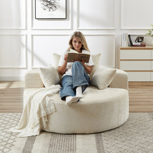 English Elm 55'L Chenille Sponge Single Sofa No Assembly Beige Fluffy Modern Sleeper Chair with Head Pillow Support for Living Room Lounge Bedroom Comfort W834P221027