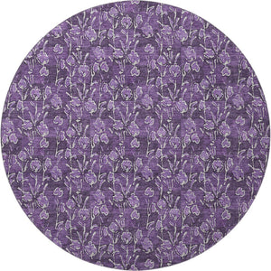 HomeRoots 8' Purple Floral Washable Round Rug with UV Protection - Durable, Stain-Resistant, Elegant Design 656463