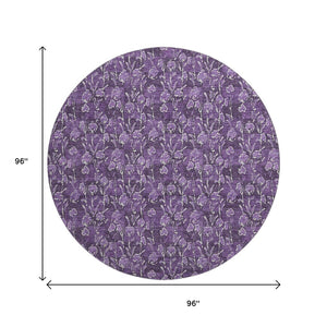 HomeRoots 8' Purple Floral Washable Round Rug with UV Protection - Durable, Stain-Resistant, Elegant Design 656463