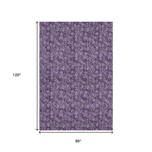 HomeRoots 8' X 10' Floral Washable Area Rug in Purple & Ivory - Durable, Stain Resistant, UV Protected Design 656464