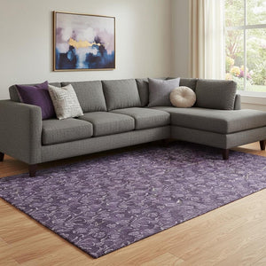 HomeRoots 8' X 10' Floral Washable Area Rug in Purple & Ivory - Durable, Stain Resistant, UV Protected Design 656464