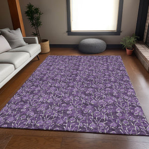 HomeRoots 8' X 10' Floral Washable Area Rug in Purple & Ivory - Durable, Stain Resistant, UV Protected Design 656464