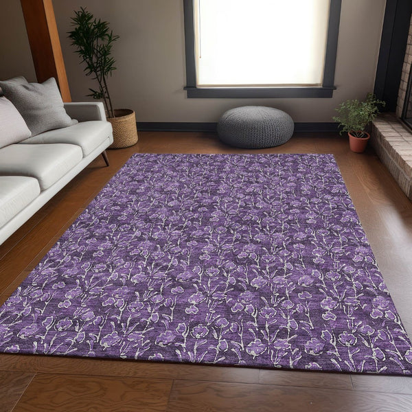 HomeRoots 8' X 10' Floral Washable Area Rug in Purple & Ivory - Durable, Stain Resistant, UV Protected Design 656464