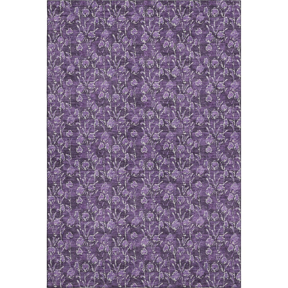 HomeRoots 8' X 10' Floral Washable Area Rug in Purple & Ivory - Durable, Stain Resistant, UV Protected Design 656464