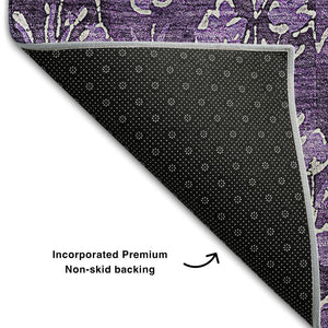 HomeRoots 8' X 10' Floral Washable Area Rug in Purple & Ivory - Durable, Stain Resistant, UV Protected Design 656464
