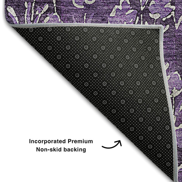 HomeRoots 8' X 10' Floral Washable Area Rug in Purple & Ivory - Durable, Stain Resistant, UV Protected Design 656464