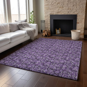 HomeRoots 8' X 10' Floral Washable Area Rug in Purple & Ivory - Durable, Stain Resistant, UV Protected Design 656464