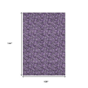 HomeRoots 9' X 12' Purple and Ivory Floral Washable Area Rug - Durable, UV Protected & Easy-Care Design for Homes 656465