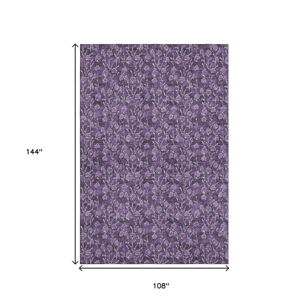 HomeRoots 9' X 12' Purple and Ivory Floral Washable Area Rug - Durable, UV Protected & Easy-Care Design for Homes 656465