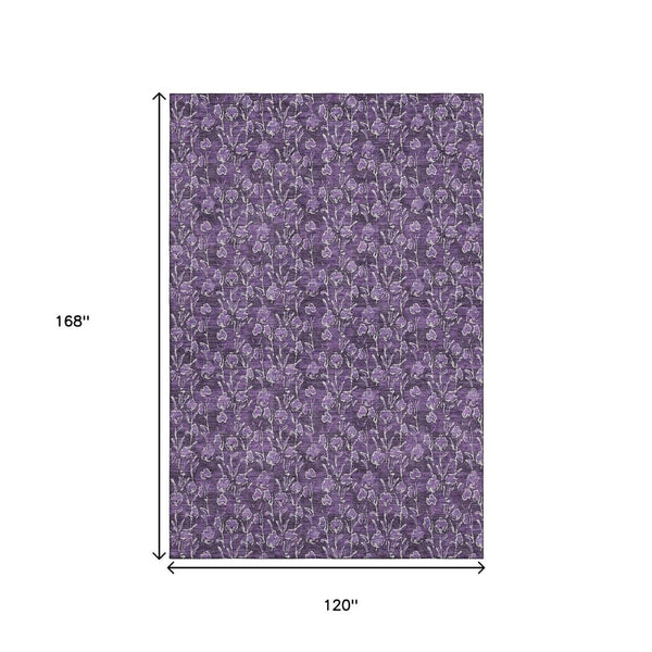 HomeRoots 10' X 14' Floral Washable Area Rug - Purple & Ivory with UV Protection for Stylish Living Spaces 656466