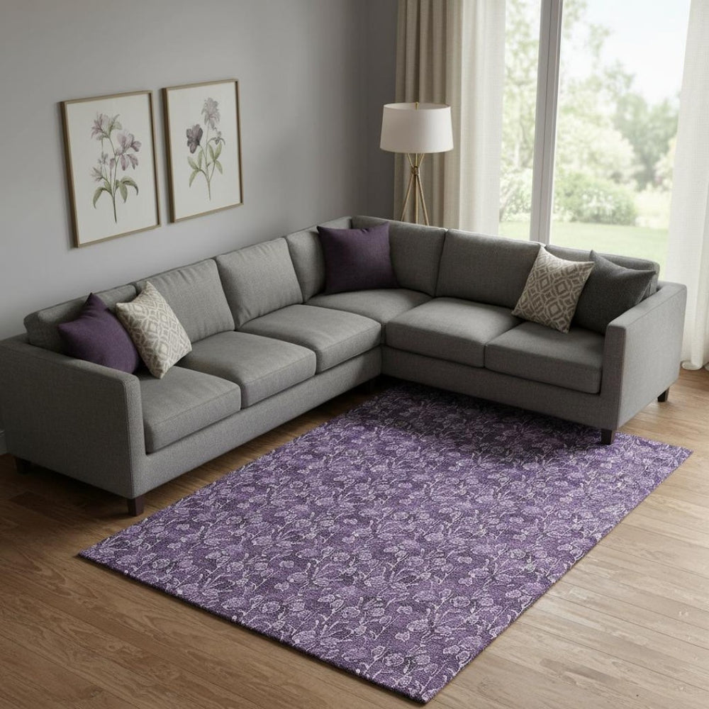 HomeRoots 10' X 14' Floral Washable Area Rug - Purple & Ivory with UV Protection for Stylish Living Spaces 656466
