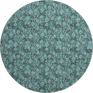 HomeRoots 8' Teal and Ivory Floral Round Rug – Washable, UV Protected, Durable, Ideal for Busy Homes & Kids 656469