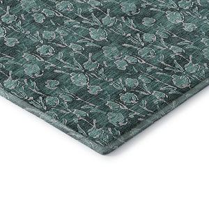 HomeRoots 8' Teal and Ivory Floral Round Rug – Washable, UV Protected, Durable, Ideal for Busy Homes & Kids 656469