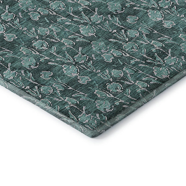 HomeRoots 8' Teal and Ivory Floral Round Rug – Washable, UV Protected, Durable, Ideal for Busy Homes & Kids 656469