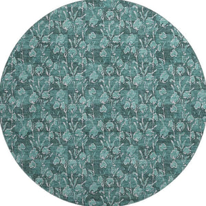 HomeRoots 8' Teal and Ivory Floral Round Rug – Washable, UV Protected, Durable, Ideal for Busy Homes & Kids 656469