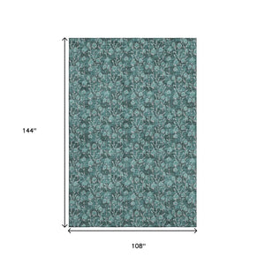 HomeRoots 9' X 12' Teal and Ivory Floral Area Rug - Washable, UV-Protected, Stylish Design for Busy Homes 656471