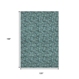 HomeRoots 10' X 14' Teal & Ivory Floral Area Rug - Durable, Washable, UV-Protected for Stylish Living Spaces 656472
