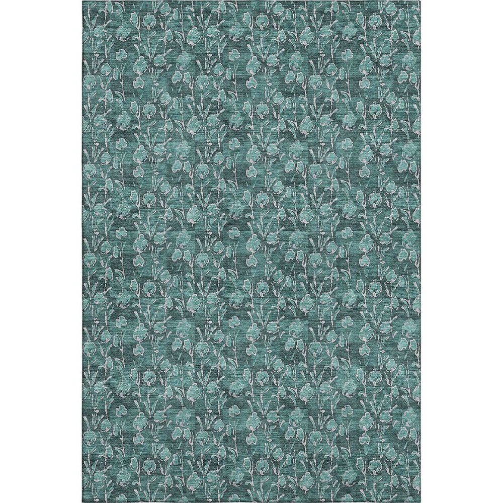 HomeRoots 10' X 14' Teal & Ivory Floral Area Rug - Durable, Washable, UV-Protected for Stylish Living Spaces 656472