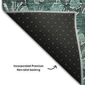 HomeRoots 10' X 14' Teal & Ivory Floral Area Rug - Durable, Washable, UV-Protected for Stylish Living Spaces 656472