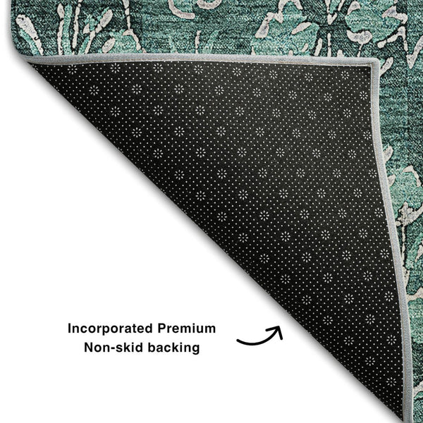 HomeRoots 10' X 14' Teal & Ivory Floral Area Rug - Durable, Washable, UV-Protected for Stylish Living Spaces 656472