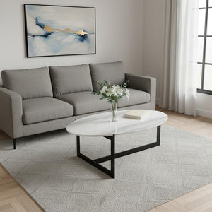 HomeRoots 40" Modern Round Coffee Table with White Glass Top and Sturdy Black Iron Frame for Stylish Living Spaces 656475