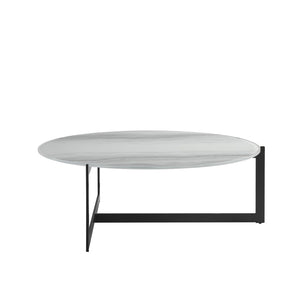 HomeRoots 40" Modern Round Coffee Table with White Glass Top and Sturdy Black Iron Frame for Stylish Living Spaces 656475