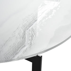 HomeRoots 40" Modern Round Coffee Table with White Glass Top and Sturdy Black Iron Frame for Stylish Living Spaces 656475