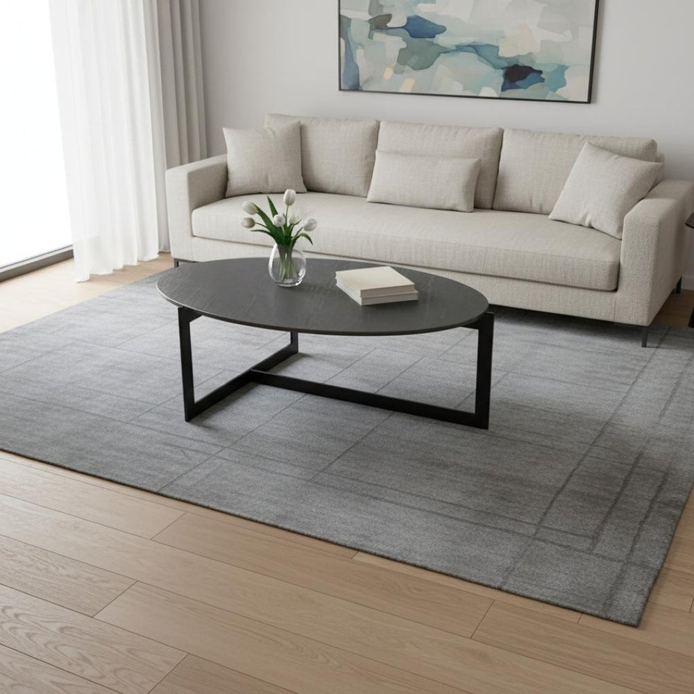 HomeRoots 40" Modern Round Glass Coffee Table with Durable Black Iron Frame – Stylish, Safe, and Versatile Design 656476